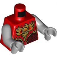 Torso Armor with Dark Red Plates, Gold Fire Emblem with Orange Orb (CHI) Print, Light Bluish Gray Arms and Hands