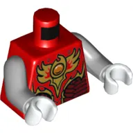 Torso Vest with Dark Red and Gold Armor with Scales and Fire Chi Emblem Print, Light Bluish Gray Arms, White Hands