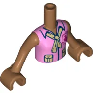 Minidoll Torso Girl with Bright Pink Blouse Top with Red Cross Logo and Dark Tan Scarf Print, Medium Nougat Arms and Hands