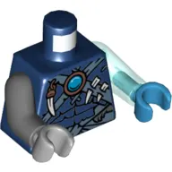 Torso, Odd Arms and Hands, Vest with Straps, Pendants with Blue Chi Print, Left Trans-Light Blue Arm and Dark Azure Hand, Right Dark Bluish Gray Arm and Light Bluish Gray Hand