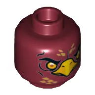 Minifig Head Fluminox, Dual Sided, Phoenix with Orange Eyes, Gold Feathers and Yellow Beak, Neutral / Stern Print [Hollow Stud]