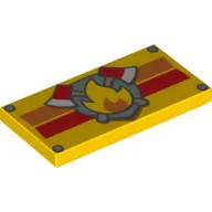 Tile 2 x 4 with Fire Logo with Axes over Orange and Red Stripes Print