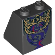 Brick Sloped 65° 2 x 2 x 2 with Bottom Tube and Gold Skeleton Hips and Ribs and Magenta and Dark Purple Swirls Print