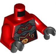Torso Samurai Armor with Gold Buckles and Flames Print, Red Arms, Black Hands
