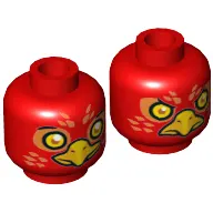 Minifig Head Flinx, Phoenix with Orange Eye Circles, Orange Feathers, Yellow Eyes and Beak, Surprised / Stern Print