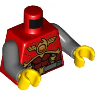 Torso Armor with Belt, Suspenders and Fire Chi Emblem Print, Dark Bluish Gray Arms, Yellow Hands