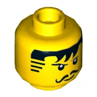 Minifig Head Johnny Thunder, Moustache Black Bangs, Striped Sideburns Print [Hollow Stud]