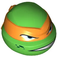 Minifig Head Special, Ninja Turtle with Orange Mask and Scowl Print (Michelangelo)