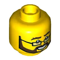 Minifig Head, Rectangular Glasses, Black and Brown Beard and Moustache, Bushy Eyebrows, Open Smile Print [Hollow Stud]