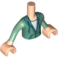 Minidoll Torso Boy with Light Nougat Arms and Hands with Sand Green Hoodie with White Shirt Underneath, and Sand Green Sleeves Print