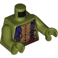 Torso Turtle Shell with Dark Brown Belt, Straps with Radio, Pouches and Devices, and Purple Bandana End Print, Olive Green Arms and Hands