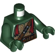 Torso Turtle Shell with Dark Brown Belts, Silver Buckles and Dark Red Scarf Print, Dark Green Arms and Hands