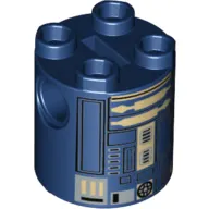 Brick Round 2 x 2 x 2 Robot Body, Axle Holder '+' Orientation with Black, Silver, and Tan Astromech Droid Print