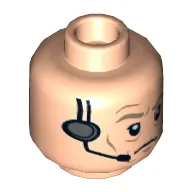 Minifig Head General Maximillian Veers, Dark Tan Eyebrows, Wrinkles and Headset Print [Hollow Stud]
