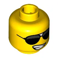 Minifig Head Rock Star, Black Sunglasses Large and Lopsided Smile Wide with Teeth Print