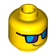Minifig Head Lifeguard, Blue Sunglasses and Crooked Smile Print