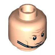 Minifig Head Nova Corps Officer, Dual Sided, Brown Eyebrows, Cheek Lines, Forehead Lines, Smiling / Chin Strap Print [Hollow Stud]