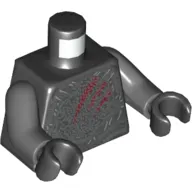 Torso Armor with Silver Exoskeleton and Dark Red Claw Scratch Marks Print, Dark Bluish Gray Arms, Black Hands
