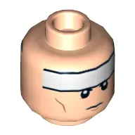 Minifig Head Batman, Dual Sided White Stripe on Forehead and Cheek Lines, Determined / Frown Print [Hollow Stud]
