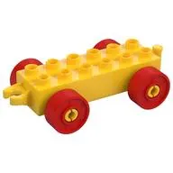 Duplo Car Base 2 x 6 with Fake Bolts, Open Hitch End and Red Wheels