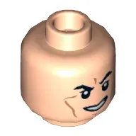 Minifig Head Boba Fett, Smile with Teeth, Arched Eyebrows, White Pupils and Scars Print [Hollow Stud]