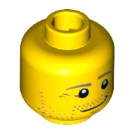 Minifig Head, Beard Stubble, Dark Tan Eyebrows, Crow's Feet, Lopsided Smile Print