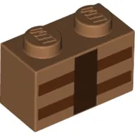 Brick 1 x 2 with Reddish Brown and Dark Brown Lines Print