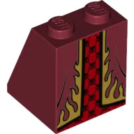 Brick Sloped 65° 2 x 2 x 2 with Bottom Tube with Robes with Gold Flames Trim over Red Dress with Black Skulls Print