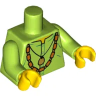Torso Shirt with Gold Pendant and Bead Necklace Print, Lime Arms, Yellow Hands