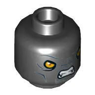 Minifig Head Tormak, Dual Sided Panther with Yellow Eyes, Fangs and Dark Blue Facial Lines, Neutral / Angry Print [Hollow Stud]