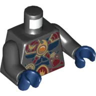 Torso Muscles, Dark Red Straps and Armor and Fire Chi Emblem Print, Black Arms, Dark Blue Hands