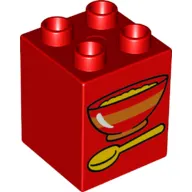 Duplo Brick 2 x 2 x 2 with Bowl and Spoon Print