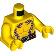 Torso Bare Chest with Muscles and Purple Snake Tattoos, Belt with Snake Heads Buckle Print, Yellow Arms and Hands