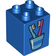 Duplo Brick 2 x 2 x 2 with Toothbrushes in Cup Print