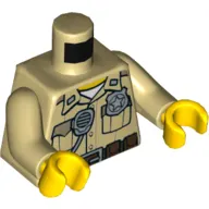Torso Shirt with Pockets, Silver Radio and Police Badge, Brown Belt with Canteen and Phone Print, Tan Arms, Yellow Hands