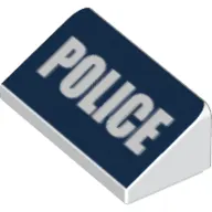 Brick Sloped 30° 1 x 2 x 2/3 with White 'POLICE' on Dark Blue Background Print