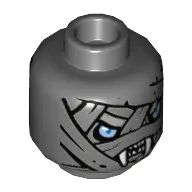 Minifig Head Saraw / Warrior, Dual Sided, Mummy with Wrapping and Light Blue Eyes, Fangs / No Fangs Print [Hollow Stud]