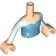 Minidoll Torso Girl with Medium Azure Top with Silver Icons Print, Light Aqua Sleeves and Light Nougat Hands
