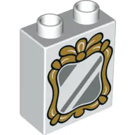 Duplo Brick 1 x 2 x 2 with Silver Mirror and Gold Frame Print