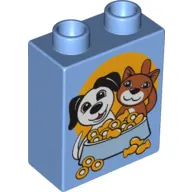 Duplo Brick 1 x 2 x 2 with Dog and Cat with Food Bowl Print