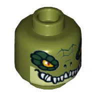 Minifig Head Crocodile, Dark Green Rimmed Eyes, Teeth, Yellowish Green Lower Jaw Print [Hollow Stud]