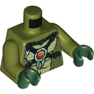 Torso Crocodile Skin with Dark Green Crossing Straps and Fire Chi Emblem Print, Olive Green Arms, Dark Green Hands