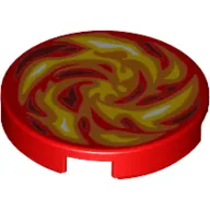 Tile Round 2 x 2 with Bottom Stud Holder with Fire Print