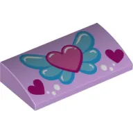 Brick Curved 2 x 4 x 2/3 No Studs, with Bottom Tubes and Pink Heart on Blue Wings, White Circles and 2 Magenta Hearts Print