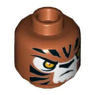 Minifig Head Tazar, Tiger with Orange Eyes, White Face and Black Stripes Print [Hollow Stud]
