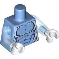 Torso Bare Chest, Dark Blue Muscles Outline and White Edges Print, Trans-Medium Blue Arms, White Hands