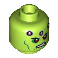 Minifig Head Brainiac, Red Eyes, Green Cheek Lines, Dark Pink Circles and Scowl Print [Hollow Stud]