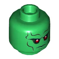 Minifig Head Martian Manhunter, Red Eyes, Dark Bluish Gray Eyebrows, Cheek Lines Stern Expression Print [Hollow Stud]