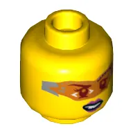 Minifig Head Caila Phoenix, Glasses with Orange Digital Lenses, Pink Lips, Lopsided Clenched Teeth Print [Hollow Stud]