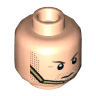 Minifig Head Hawkman, Dual Sided, Brown Eyebrows, Stubble Beard, Gold Chin Strap, Serious / Clenched Teeth Print [Hollow Stud]
